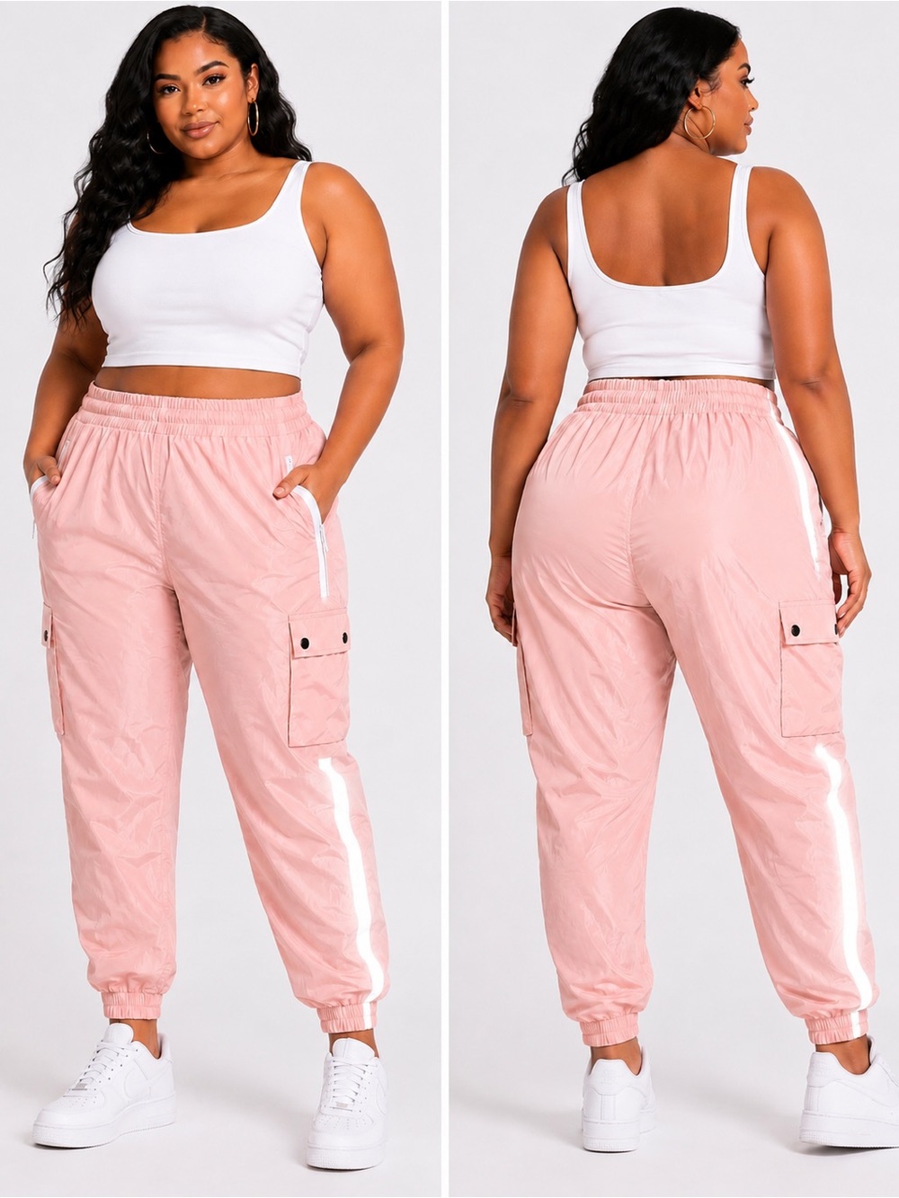 Plus Size Pink Cargo Jogger Pants